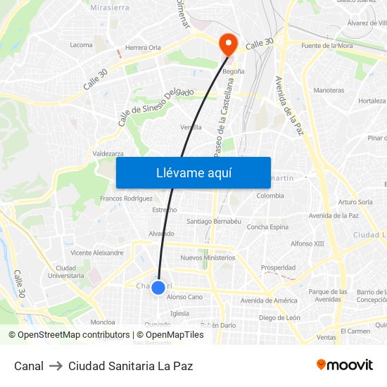 Canal to Ciudad Sanitaria La Paz map
