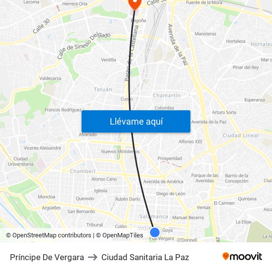 Príncipe De Vergara to Ciudad Sanitaria La Paz map