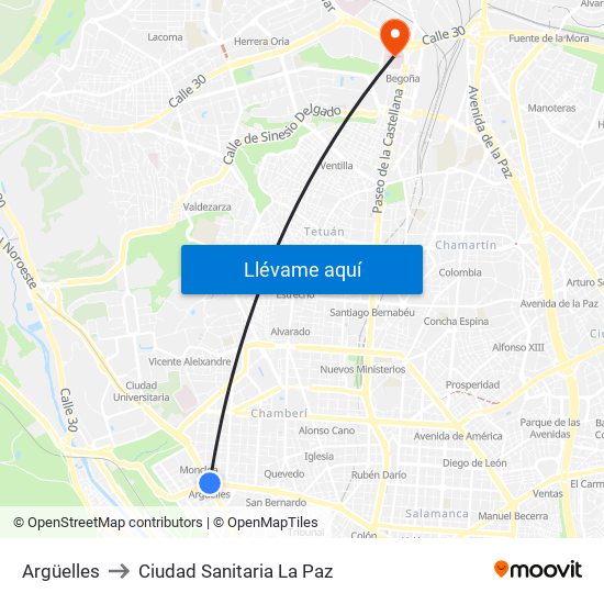 Argüelles to Ciudad Sanitaria La Paz map
