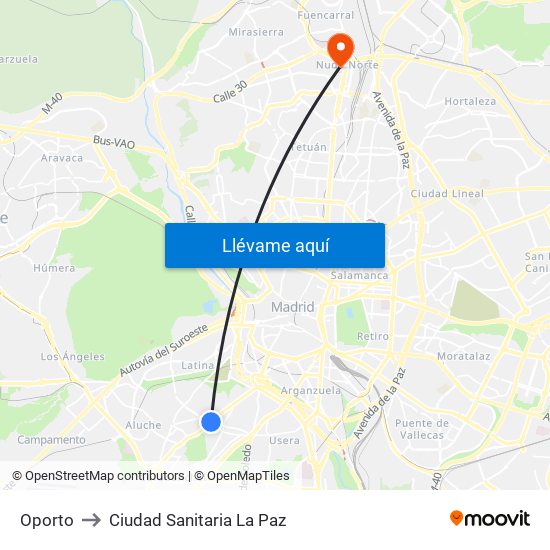 Oporto to Ciudad Sanitaria La Paz map