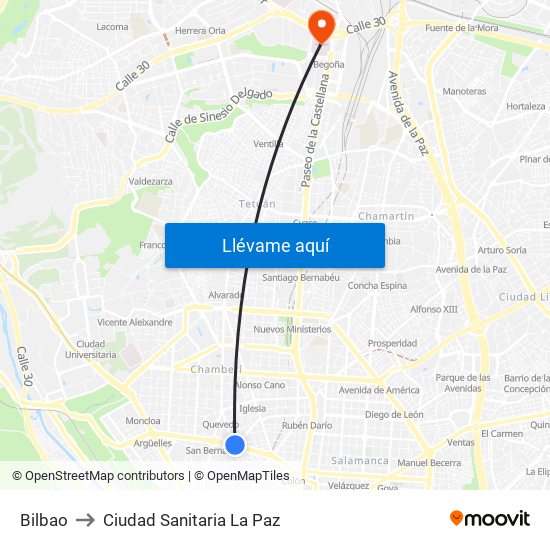 Bilbao to Ciudad Sanitaria La Paz map