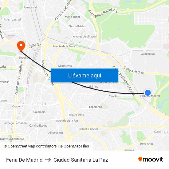 Feria De Madrid to Ciudad Sanitaria La Paz map