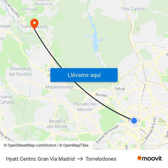 Hyatt Centric Gran Via Madrid to Torrelodones map