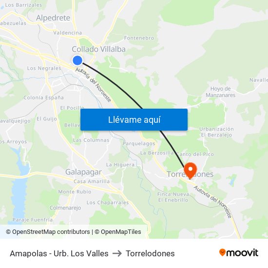 Amapolas - Urb. Los Valles to Torrelodones map