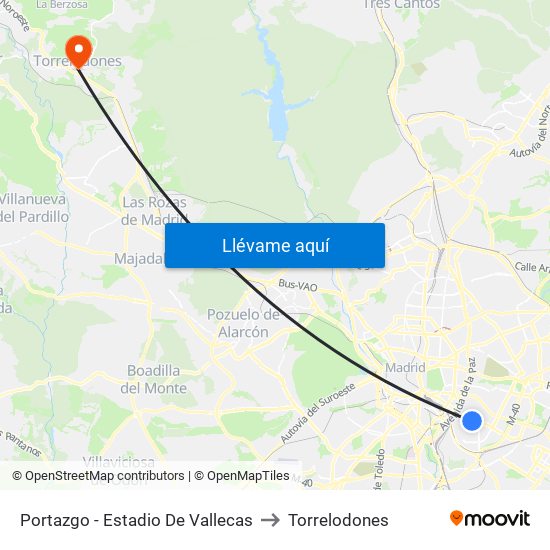Portazgo - Estadio De Vallecas to Torrelodones map