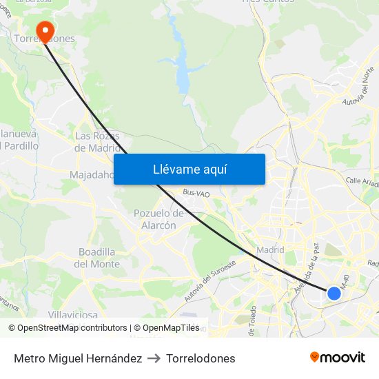 Metro Miguel Hernández to Torrelodones map