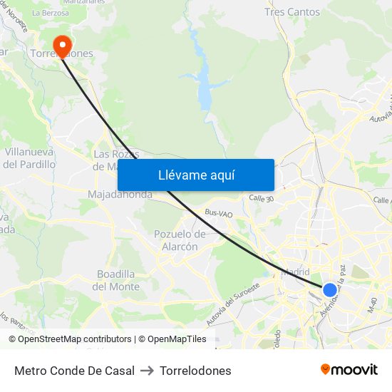 Metro Conde De Casal to Torrelodones map