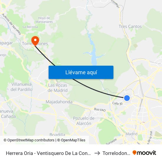 Herrera Oria - Ventisquero De La Condesa to Torrelodones map