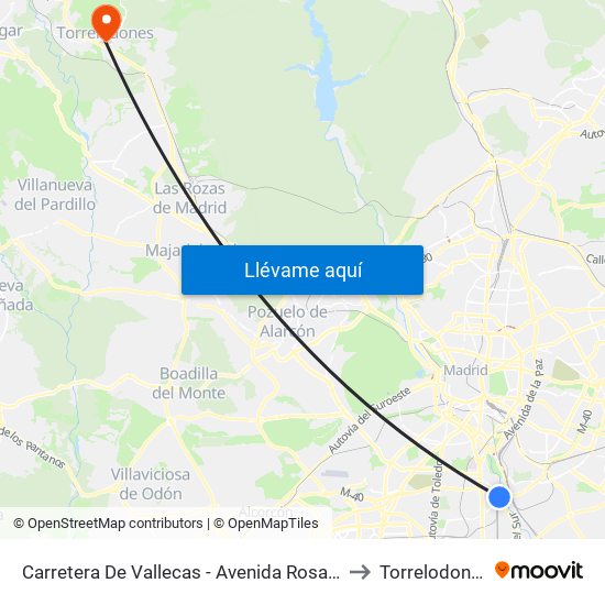 Carretera De Vallecas - Avenida Rosales to Torrelodones map