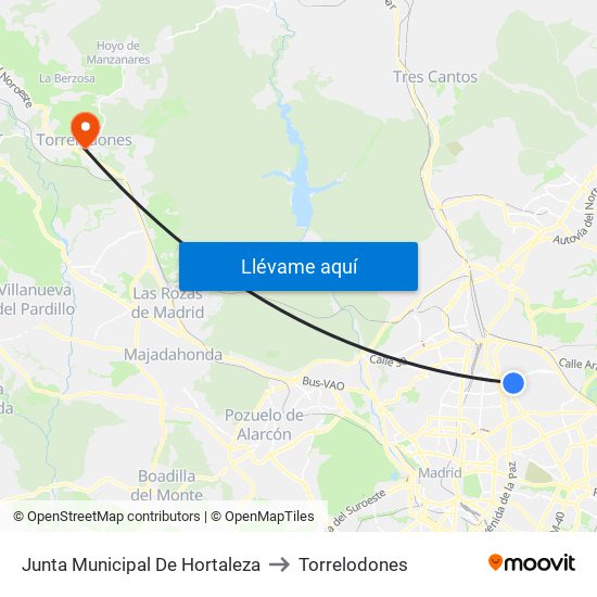 Junta Municipal De Hortaleza to Torrelodones map