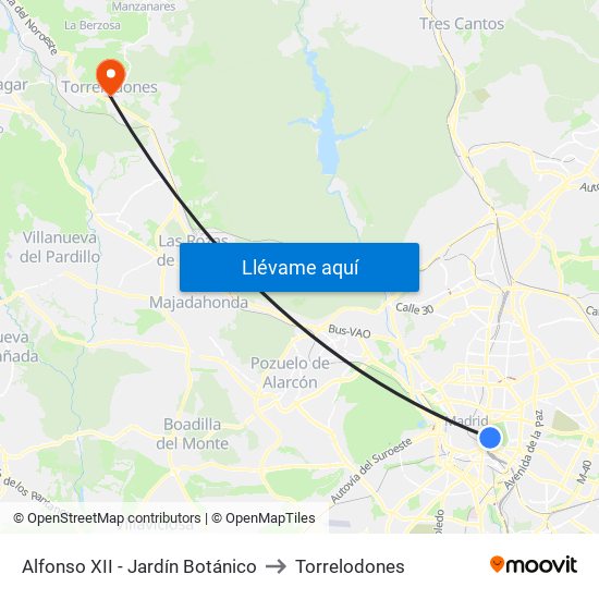 Alfonso XII - Jardín Botánico to Torrelodones map