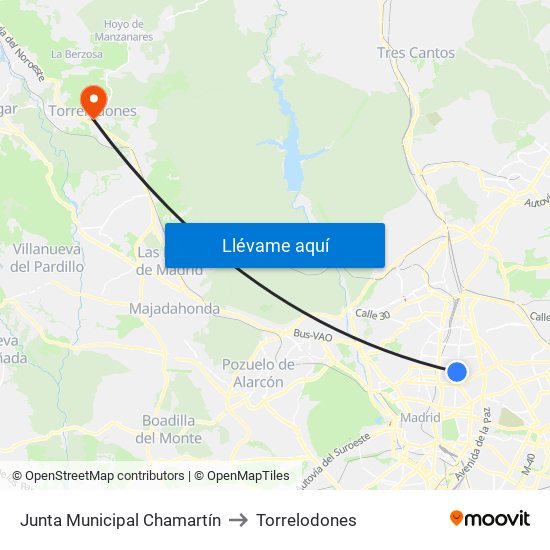 Junta Municipal Chamartín to Torrelodones map