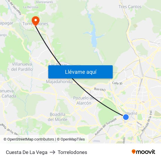 Cuesta De La Vega to Torrelodones map