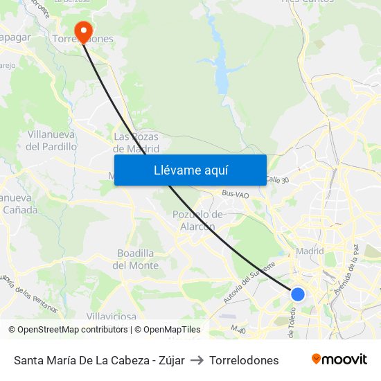 Santa María De La Cabeza - Zújar to Torrelodones map