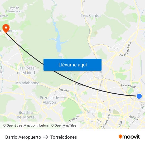 Barrio Aeropuerto to Torrelodones map