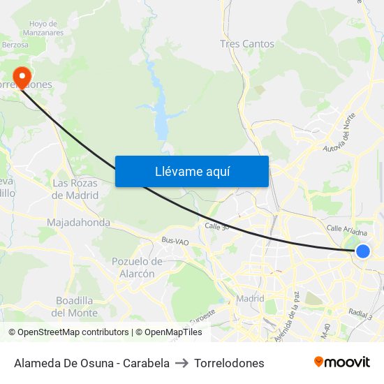 Alameda De Osuna - Carabela to Torrelodones map