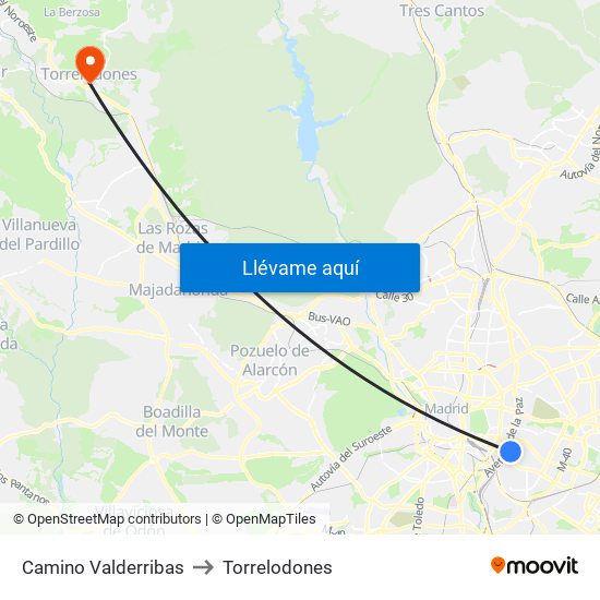 Camino Valderribas to Torrelodones map