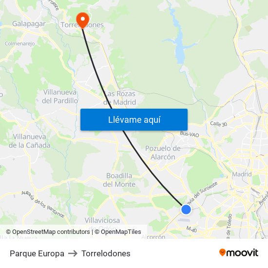 Parque Europa to Torrelodones map