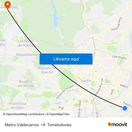 Metro Valdecarros to Torrelodones map