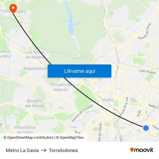 Metro La Gavia to Torrelodones map