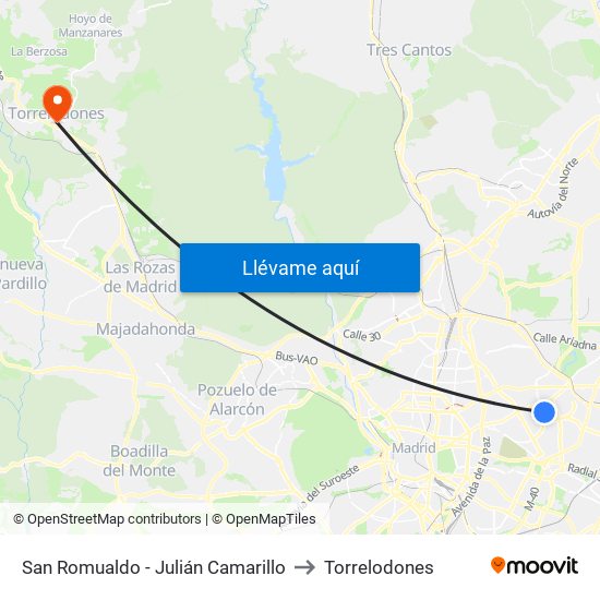 San Romualdo - Julián Camarillo to Torrelodones map