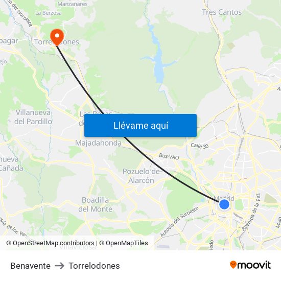 Benavente to Torrelodones map