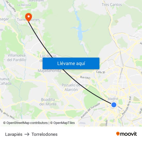 Lavapiés to Torrelodones map