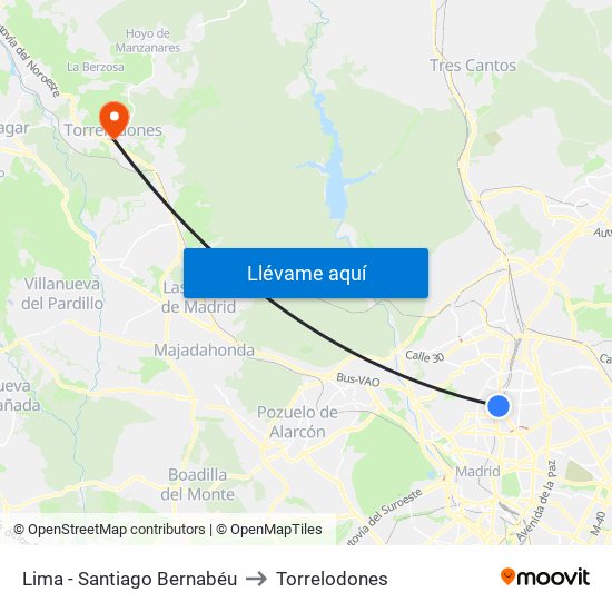 Lima - Santiago Bernabéu to Torrelodones map