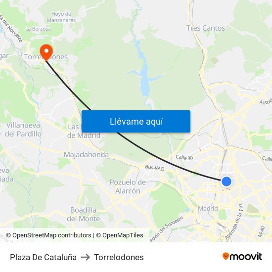 Plaza De Cataluña to Torrelodones map