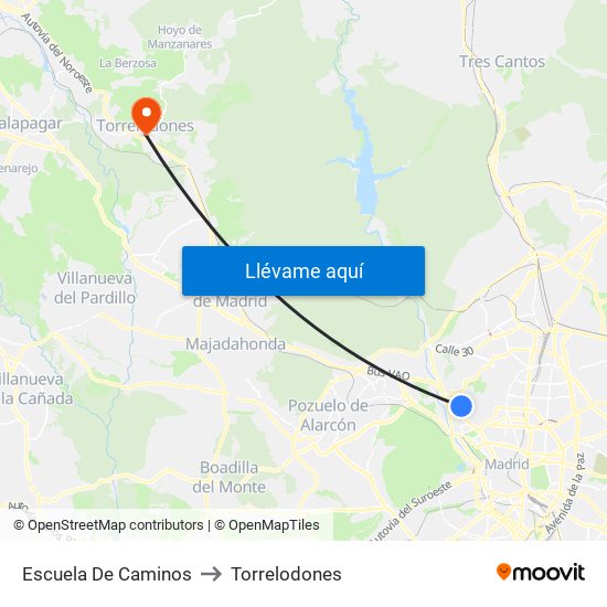 Escuela De Caminos to Torrelodones map