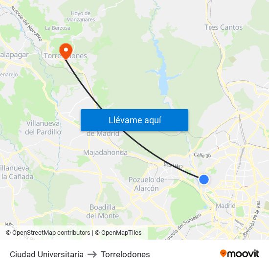 Ciudad Universitaria to Torrelodones map