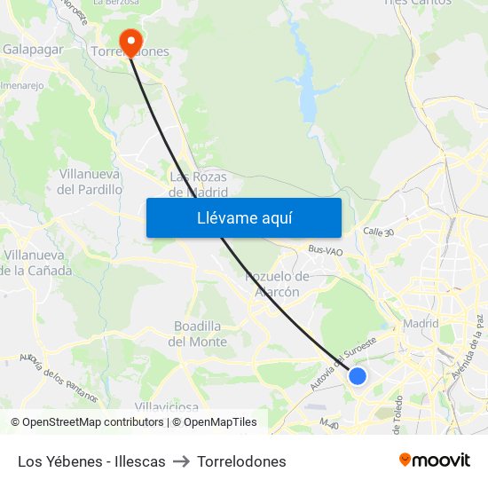 Los Yébenes - Illescas to Torrelodones map
