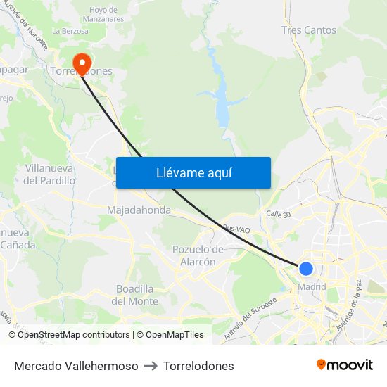 Mercado Vallehermoso to Torrelodones map