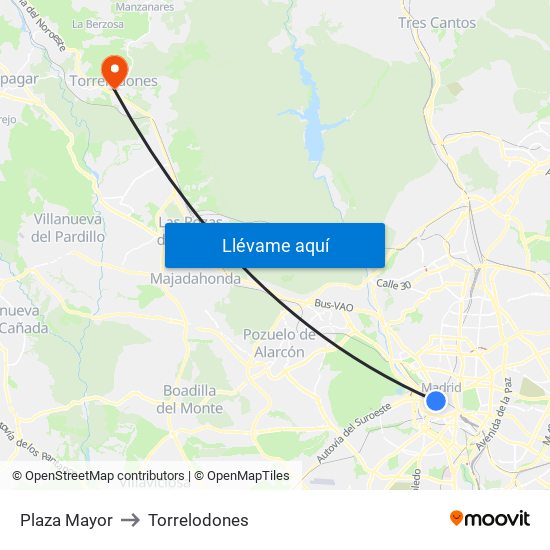 Plaza Mayor to Torrelodones map