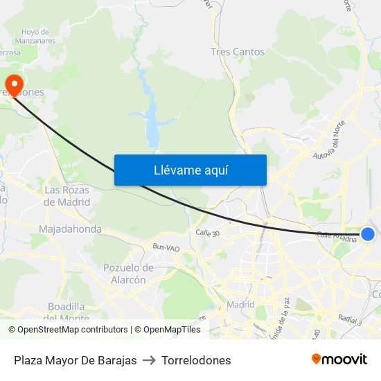 Plaza Mayor De Barajas to Torrelodones map