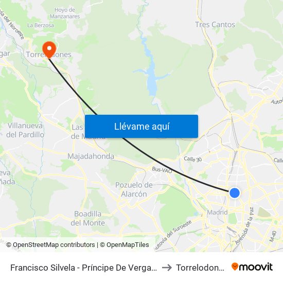 Francisco Silvela - Príncipe De Vergara to Torrelodones map