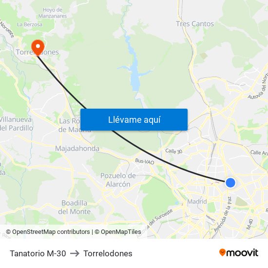 Tanatorio M-30 to Torrelodones map