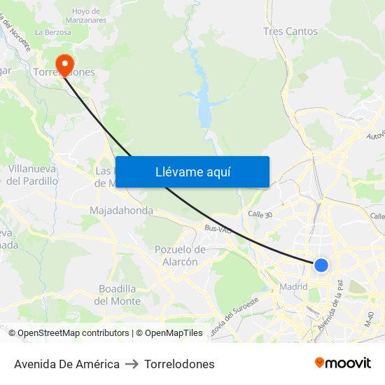 Avenida De América to Torrelodones map