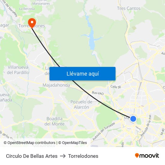 Círculo De Bellas Artes to Torrelodones map