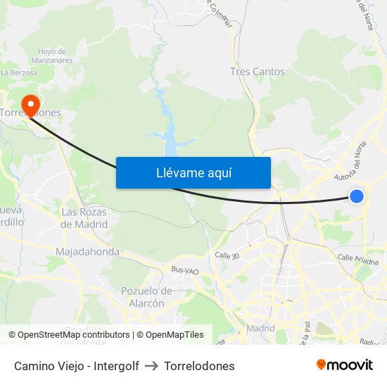 Camino Viejo - Intergolf to Torrelodones map