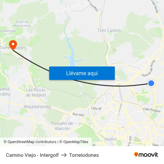 Camino Viejo - Intergolf to Torrelodones map