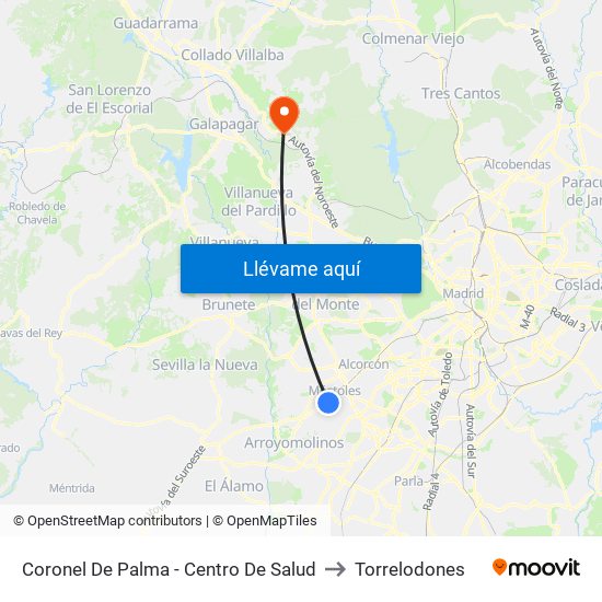 Coronel De Palma - Centro De Salud to Torrelodones map