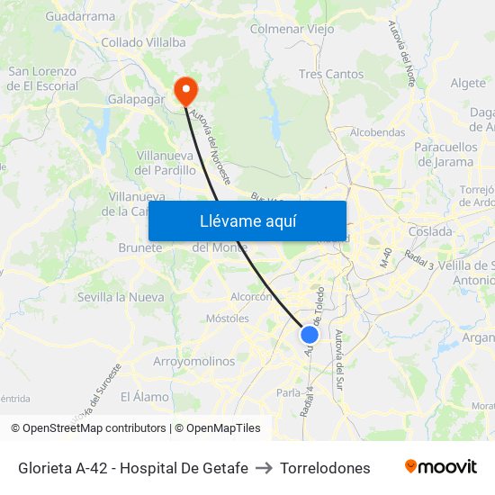 Glorieta A-42 - Hospital De Getafe to Torrelodones map