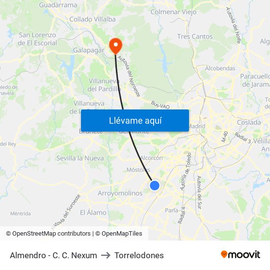 Almendro - C. C. Nexum to Torrelodones map