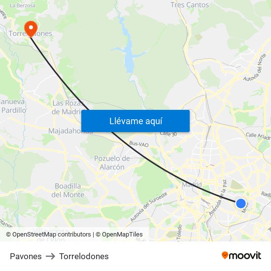 Pavones to Torrelodones map