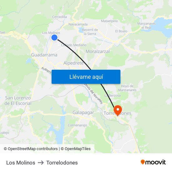 Los Molinos to Torrelodones map