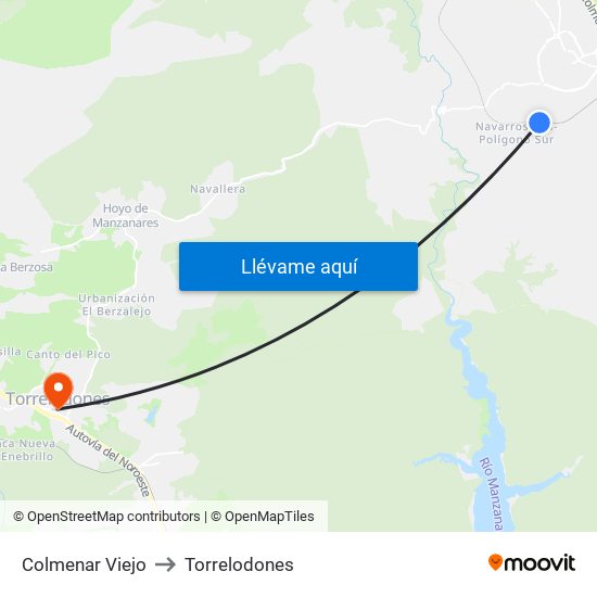 Colmenar Viejo to Torrelodones map