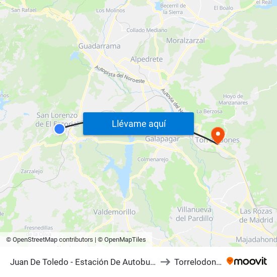 Juan De Toledo - Estación De Autobuses to Torrelodones map