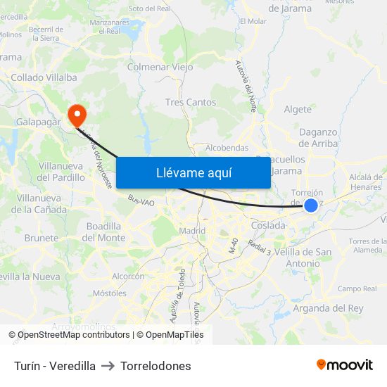 Turín - Veredilla to Torrelodones map
