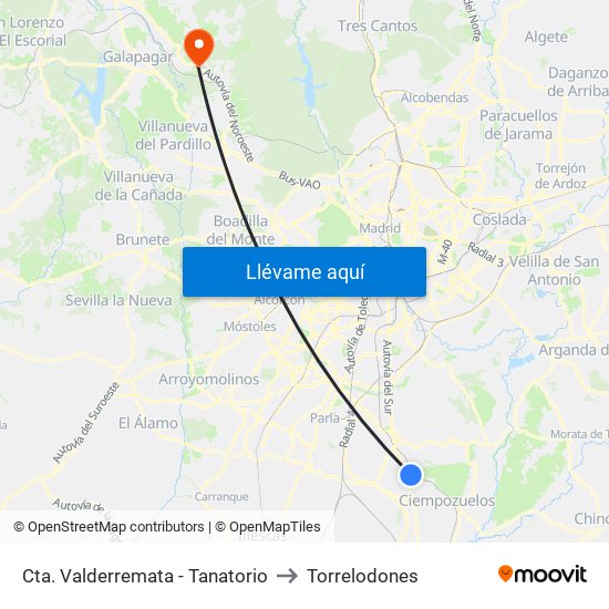 Cta. Valderremata - Tanatorio to Torrelodones map